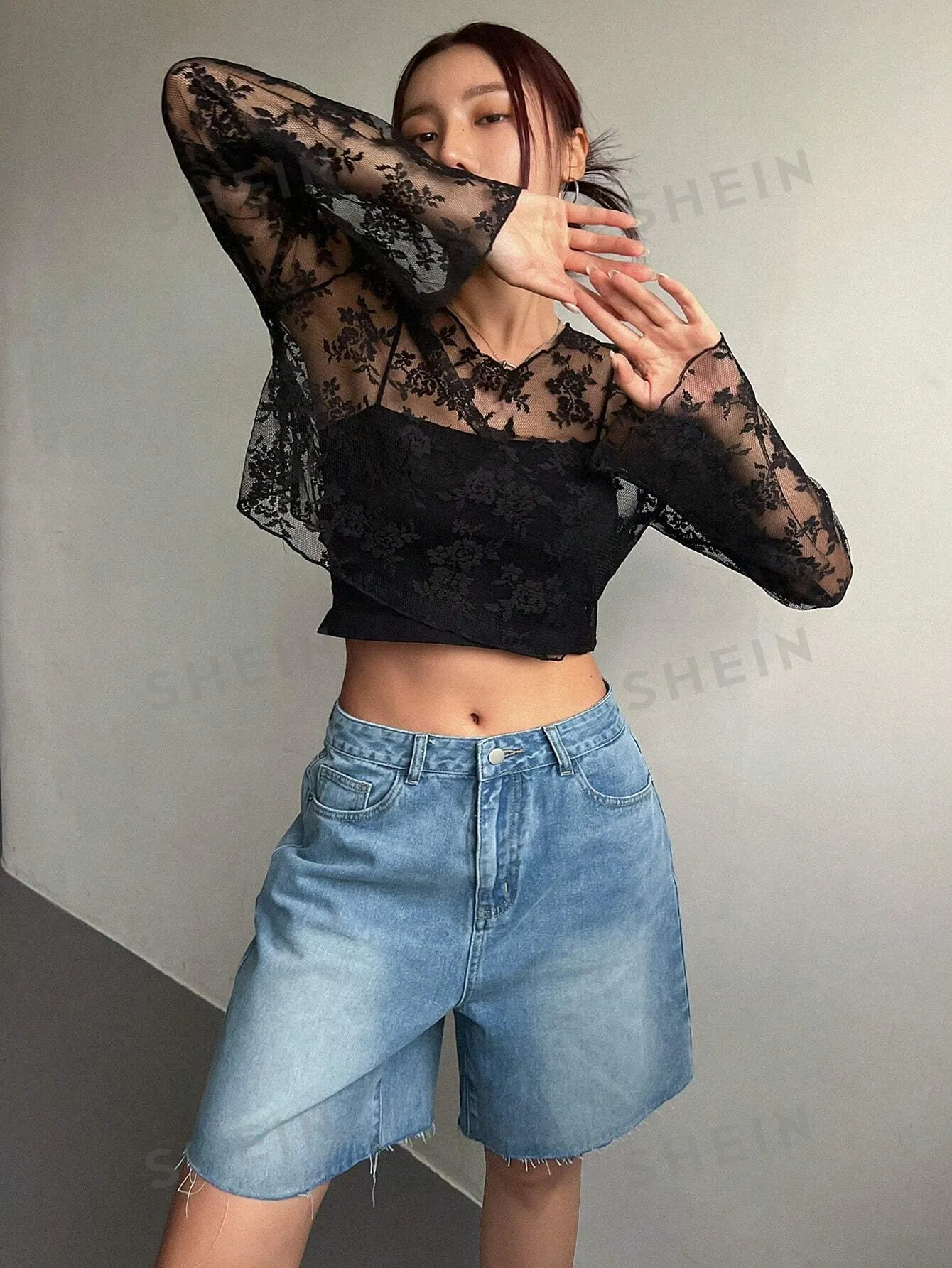 DAZY Women's Sheer Lace Blouse For Party And School Events Going Out Tops