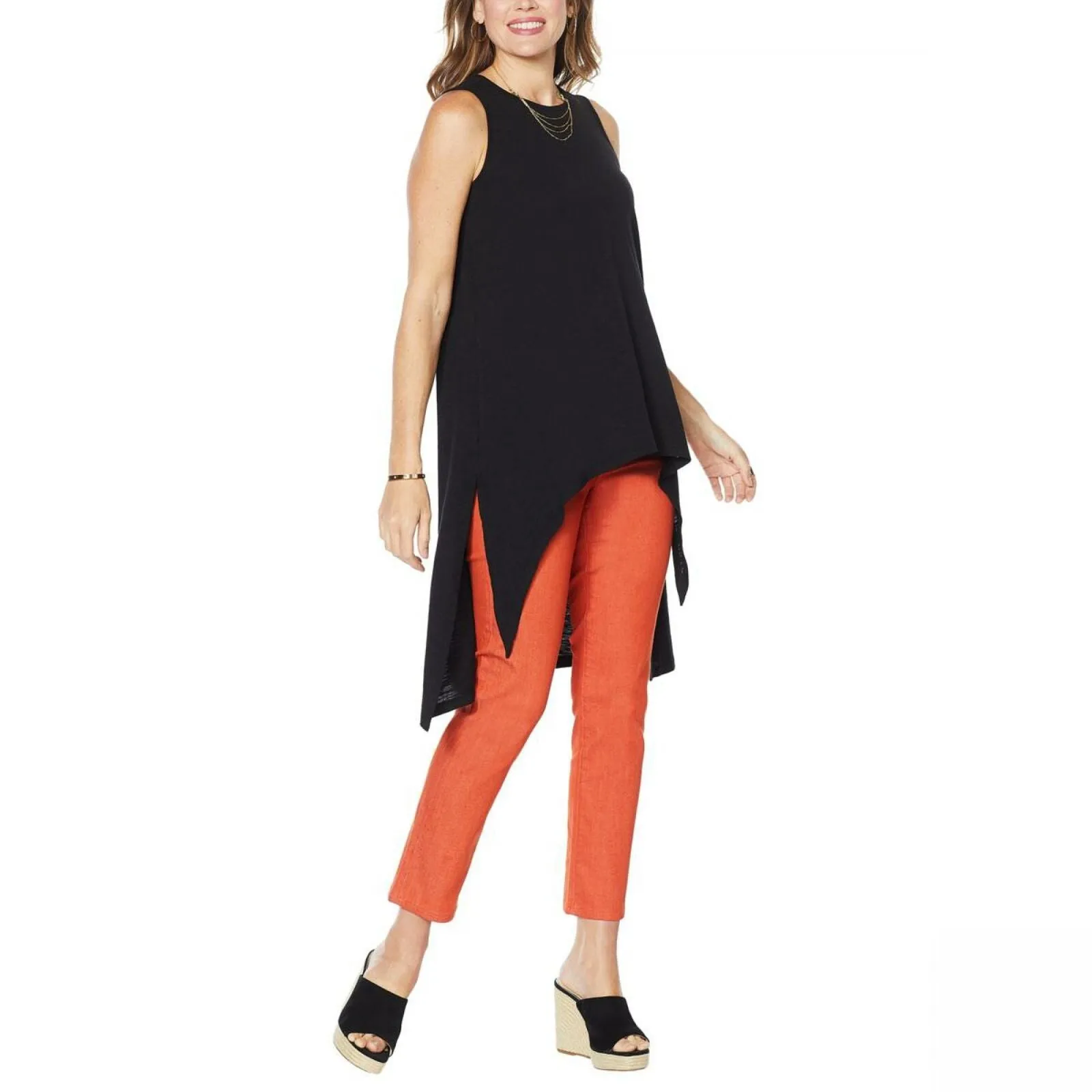 DG2 by Diane Gilman Women's Dramatic Hi Low Sleeveless Top Black XS