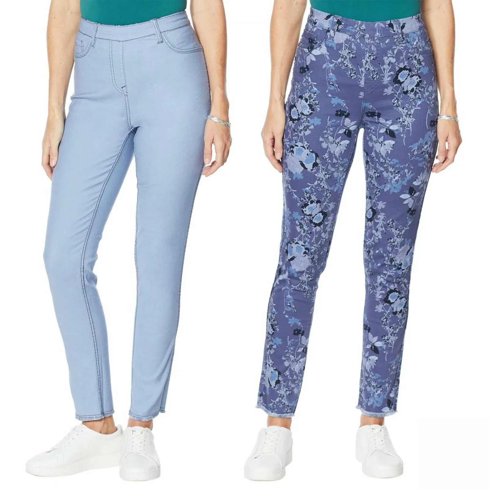 DG2 by Diane Gilman Women's Reversible Twill Pull On Skinny Jeans Blue Large