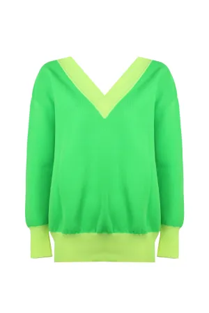 DOUBLE V NECK NEON TWO COLOR KNITWEAR SWEATER