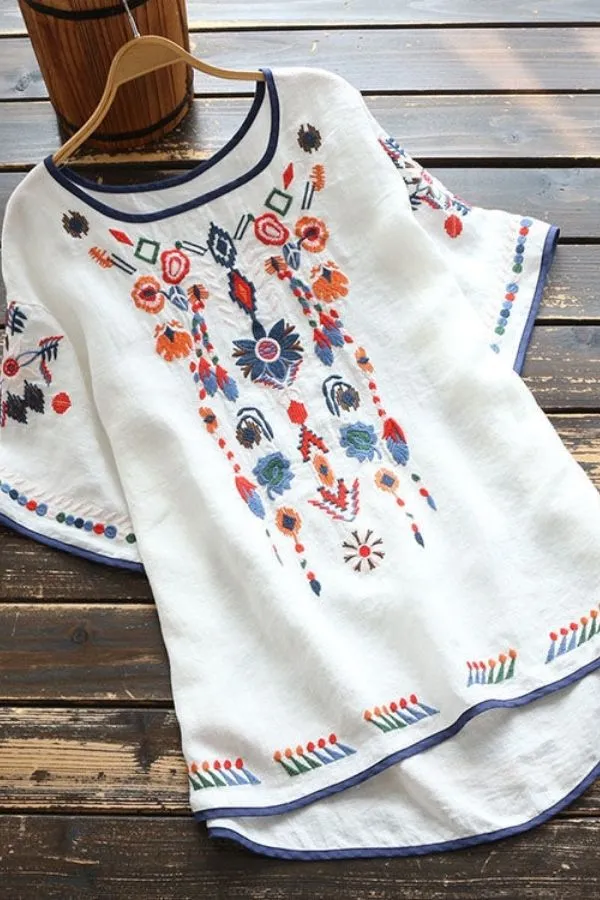 Embroidery Ethnic Cotton T-shirts