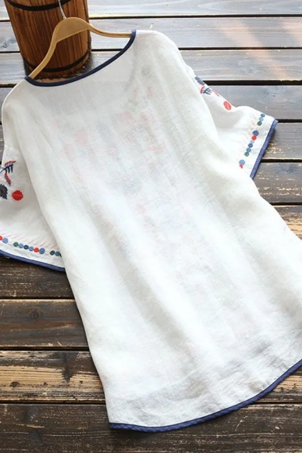Embroidery Ethnic Cotton T-shirts