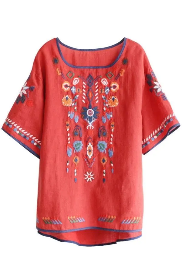 Embroidery Ethnic Cotton T-shirts