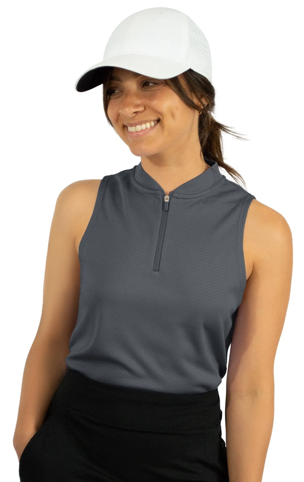 Extreme Deal - Women's Sleeveless Collarless Golf Polo with Zipper Additional Colors
