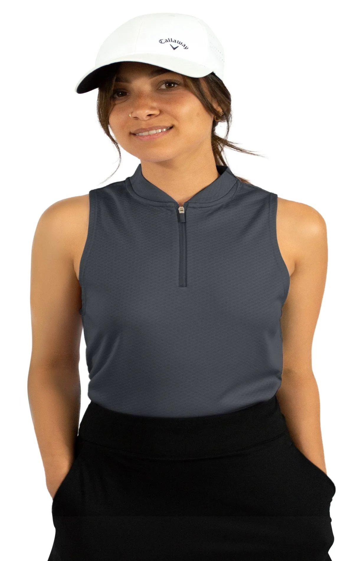 Extreme Deal - Women's Sleeveless Collarless Golf Polo with Zipper Additional Colors