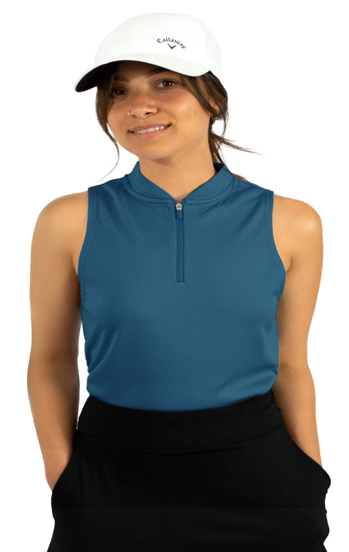 Extreme Deal - Women's Sleeveless Collarless Golf Polo with Zipper Additional Colors