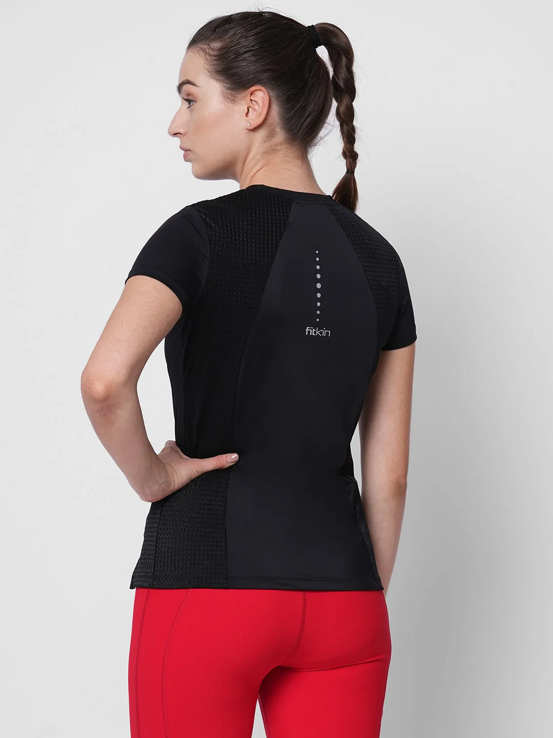 Fitkin women black front slit tshirt