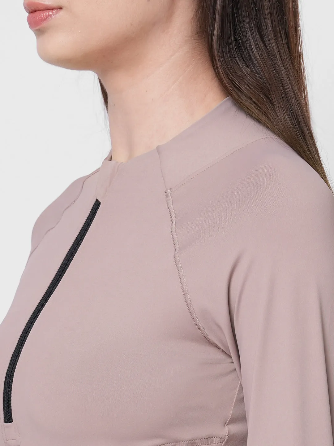Fitkin women front zipper long sleeve tshirt with front pockets