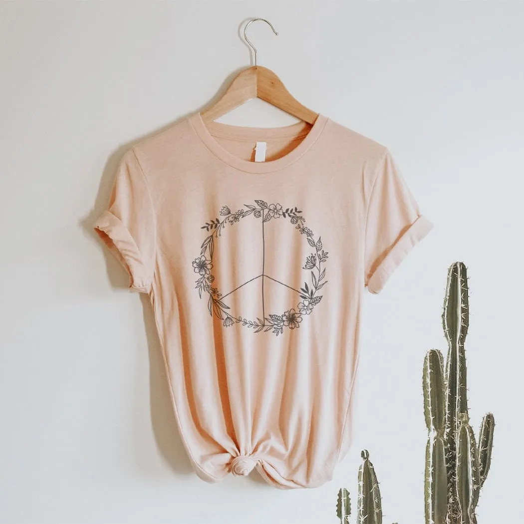 Floral Peace Sign Graphic T-Shirt - TY143