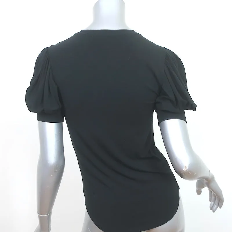FRAME Balloon Sleeve T-Shirt Black Stretch Jersey Size Extra Small
