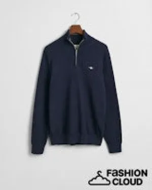 Gant Mens Cotton Half zip Evening Blue