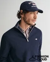 Gant Mens Cotton Half zip Evening Blue