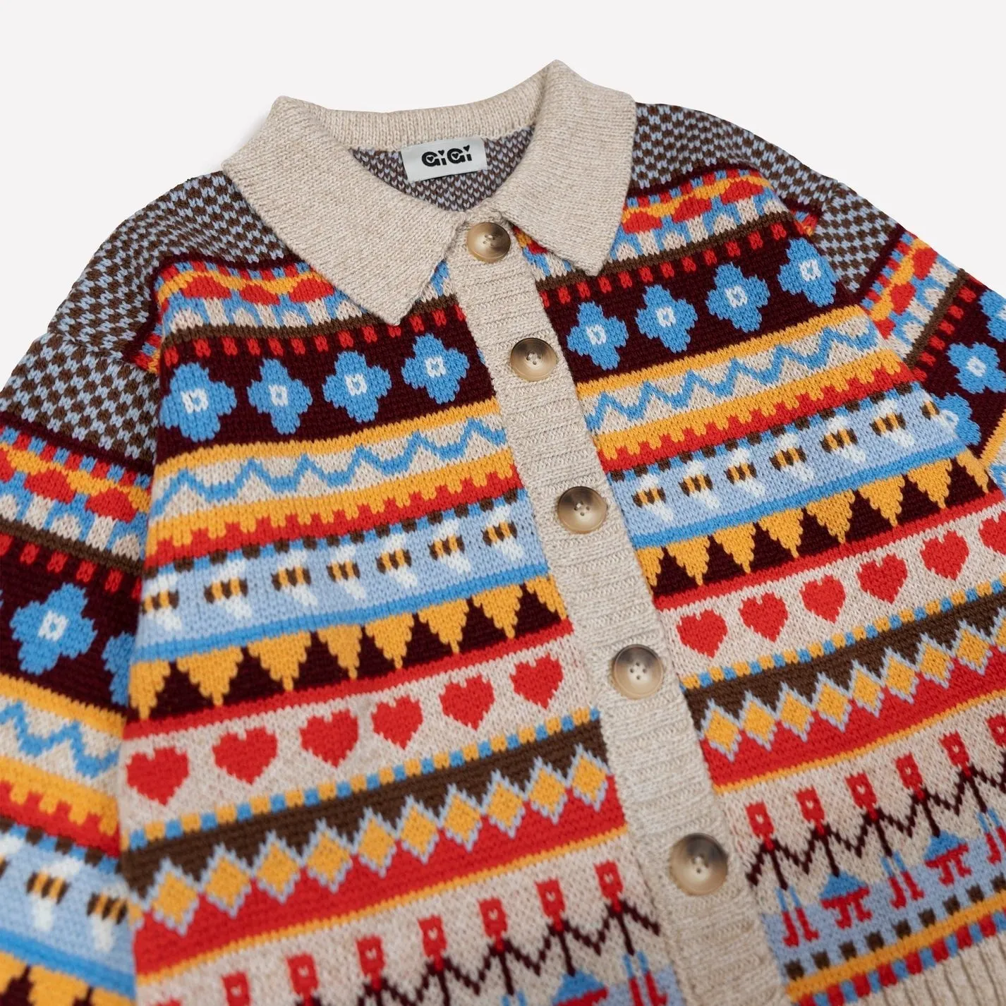 GiGi Knitwear - Beige Multicolor Bee Garden Cardigan