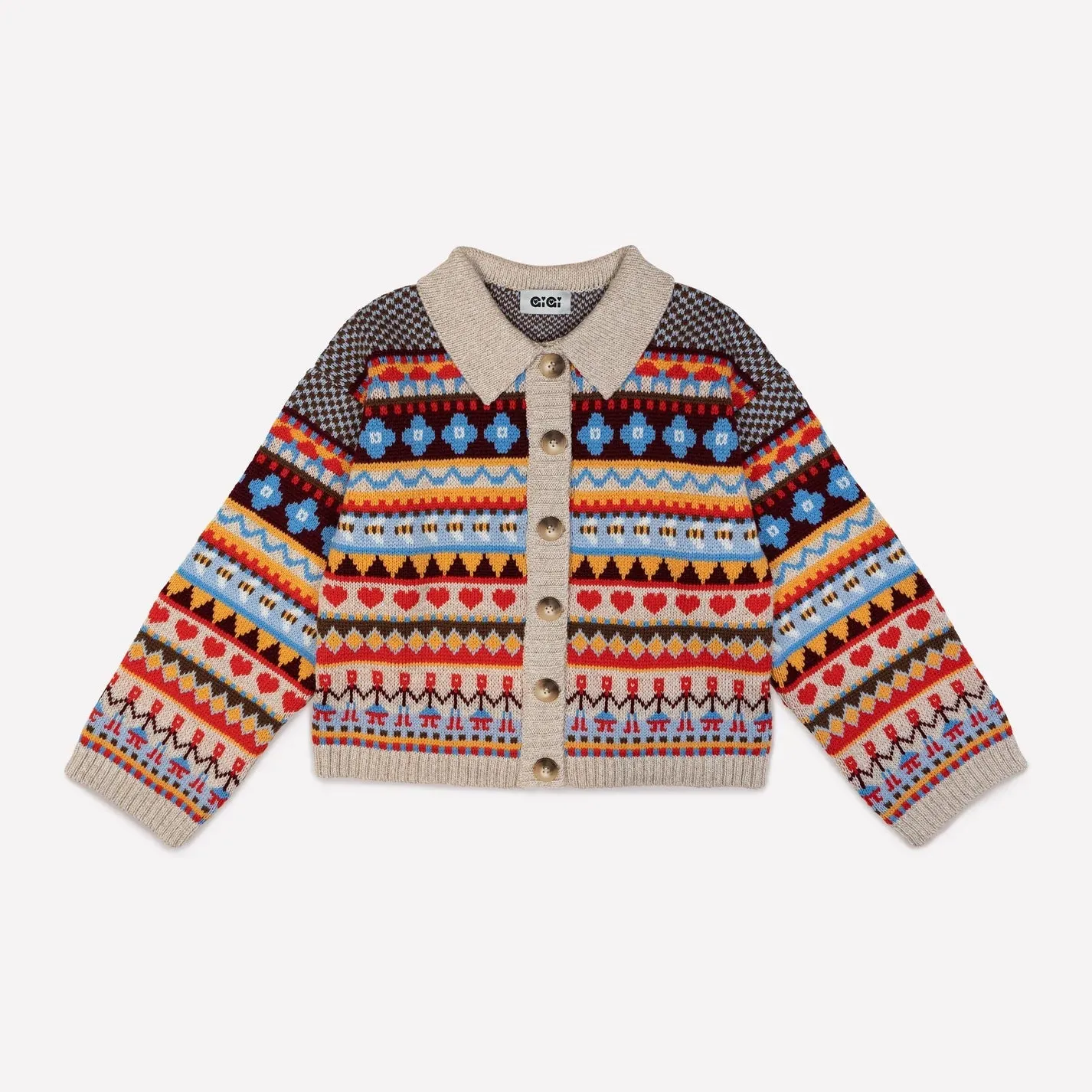 GiGi Knitwear - Beige Multicolor Bee Garden Cardigan