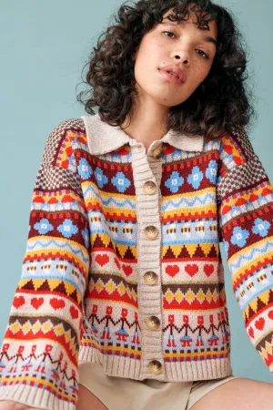 GiGi Knitwear - Beige Multicolor Bee Garden Cardigan