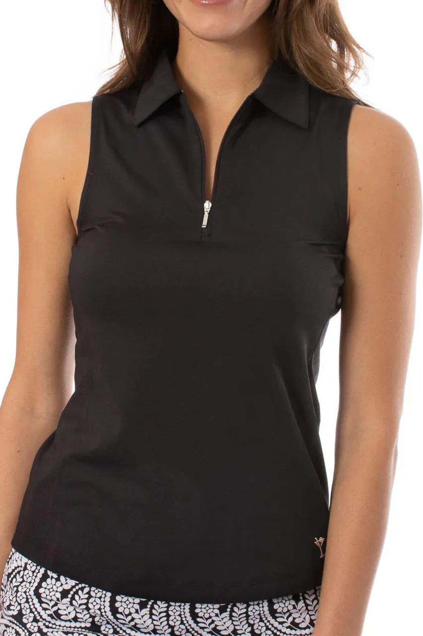 Golftini Sleeveless Zip Tech Polo Black