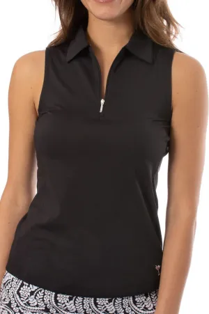Golftini Sleeveless Zip Tech Polo Black