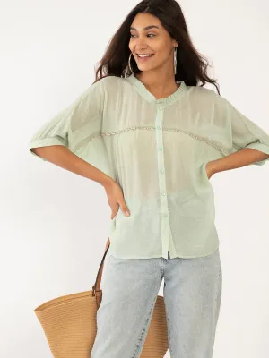 Green Solid Lace Top