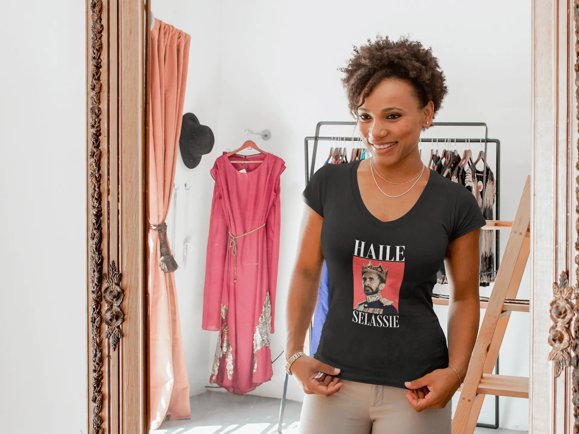 Haile Selassie Women's V-Neck Shirt