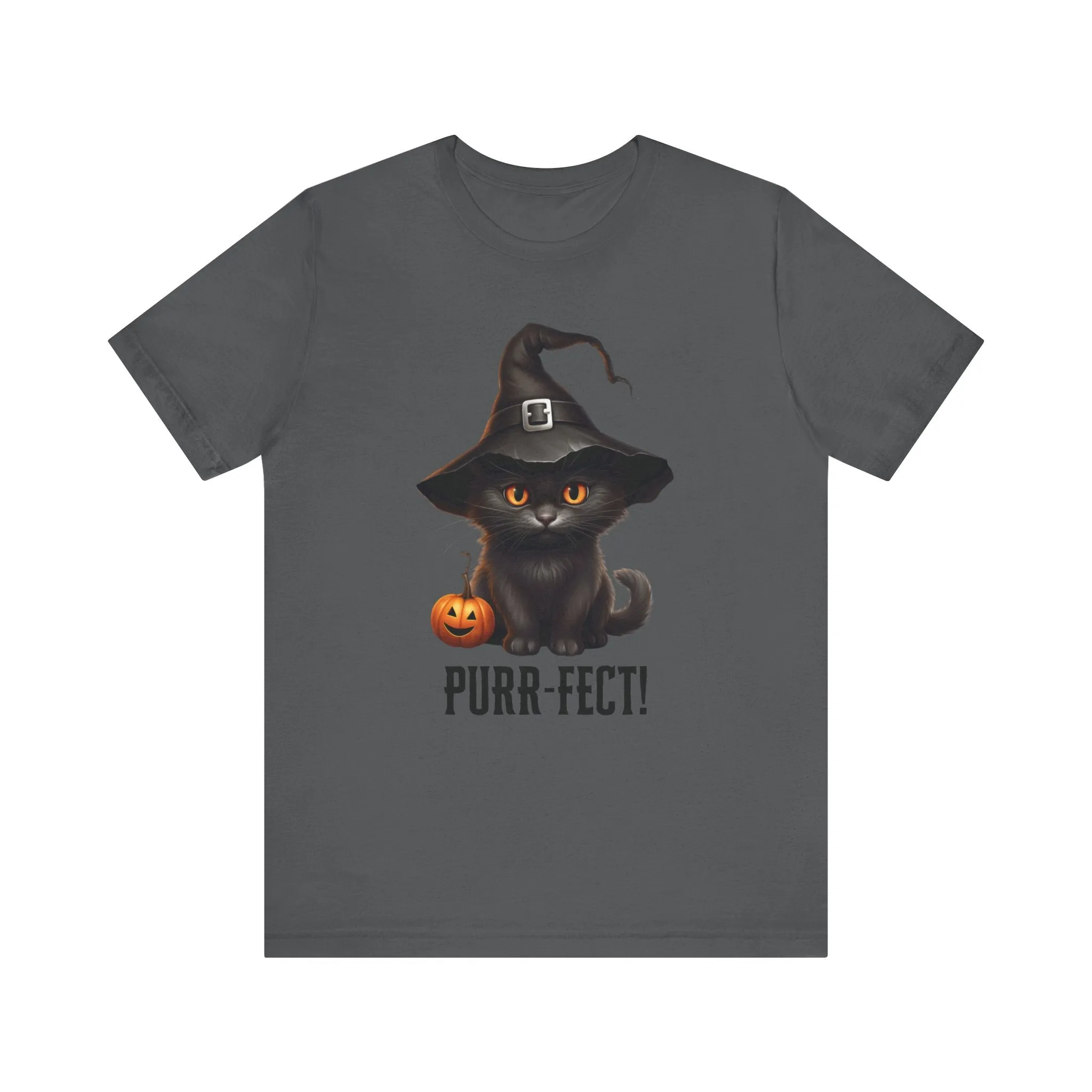 Halloween Purr-Fect Black Cat T-Shirt | Cat with Witch's Hat Tee |  Bella Canvas 3001Unisex | Funny Short Sleeve Tshirt