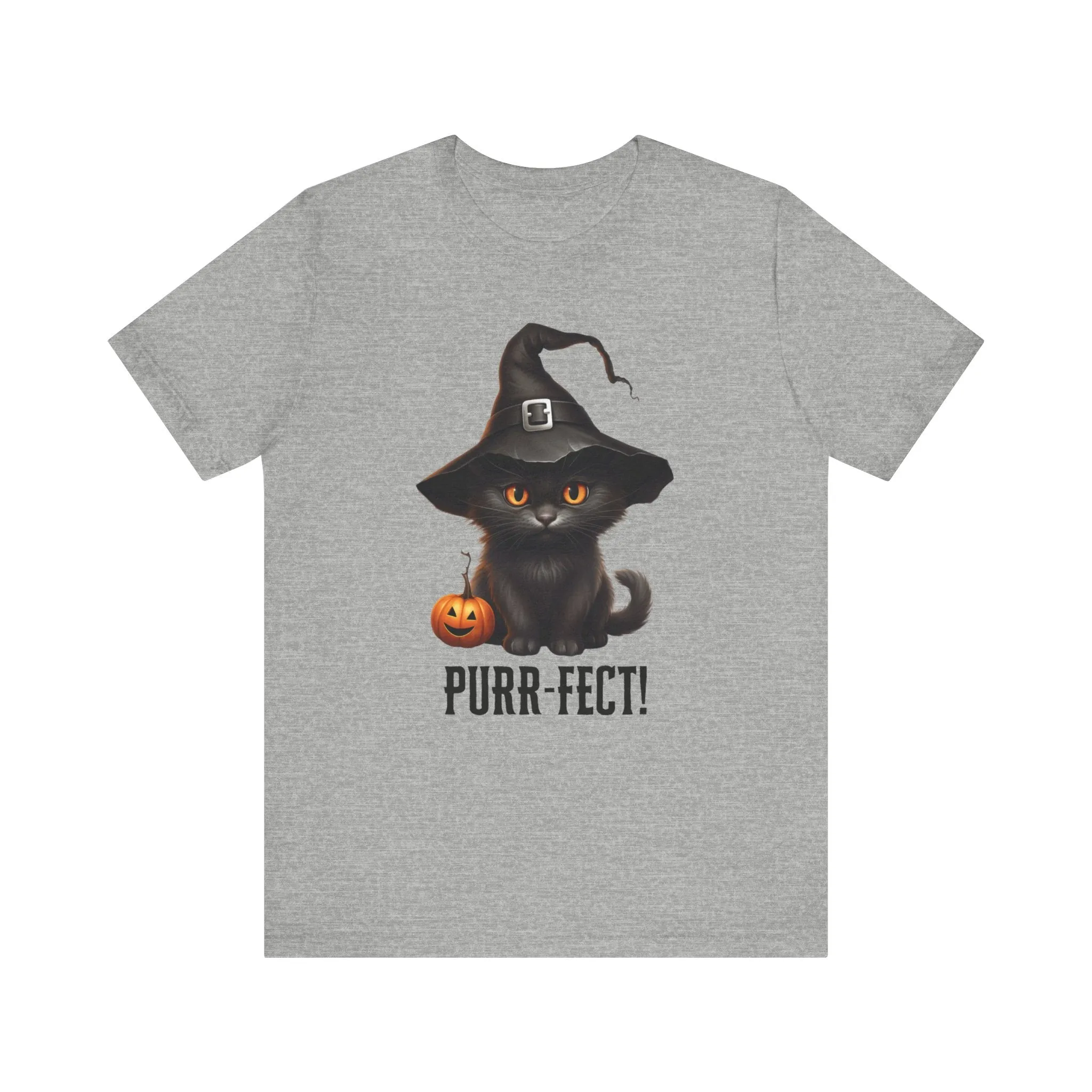 Halloween Purr-Fect Black Cat T-Shirt | Cat with Witch's Hat Tee |  Bella Canvas 3001Unisex | Funny Short Sleeve Tshirt