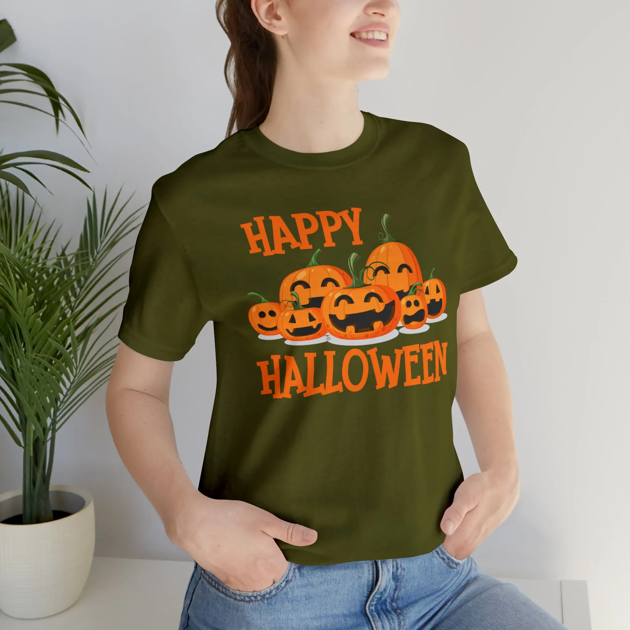 Happy Halloween Pumpkin T-Shirt | Jack-O-Lantern Tee |  Bella Canvas 3001Unisex | Funny Short Sleeve Tshirt