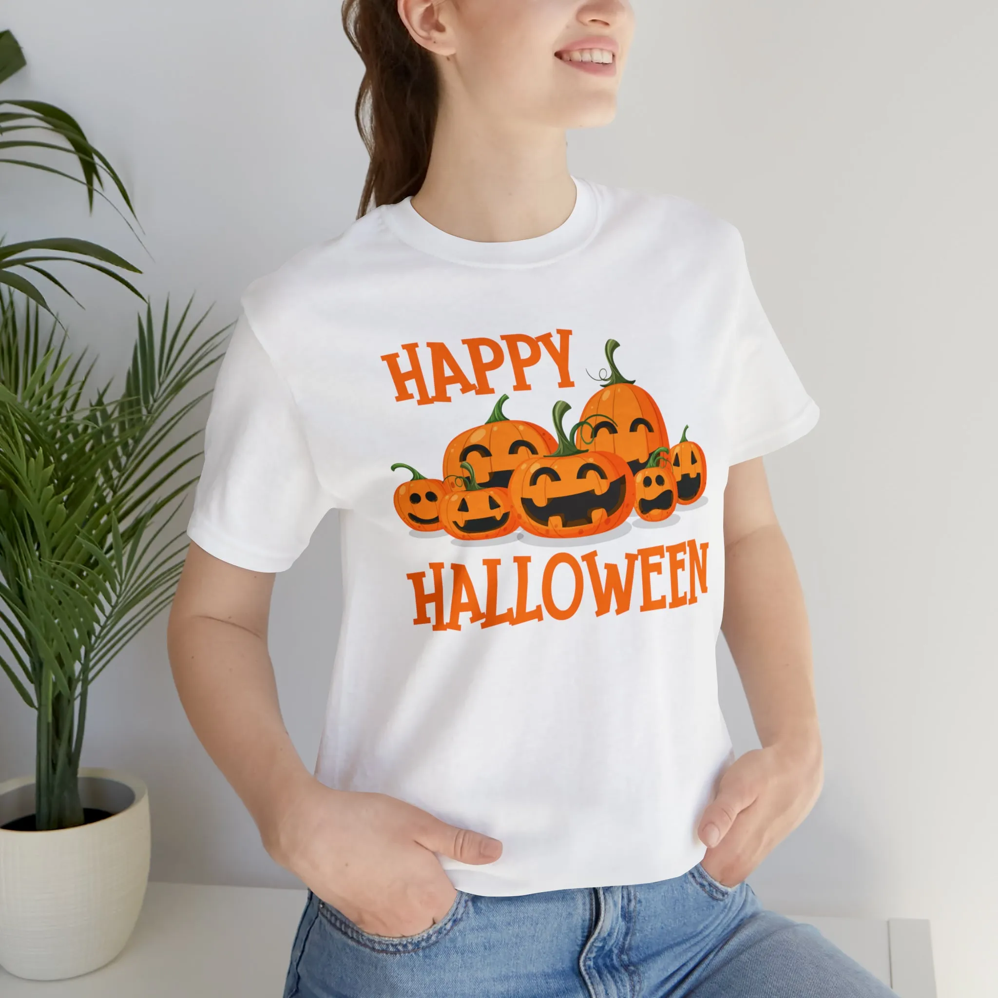 Happy Halloween Pumpkin T-Shirt | Jack-O-Lantern Tee |  Bella Canvas 3001Unisex | Funny Short Sleeve Tshirt