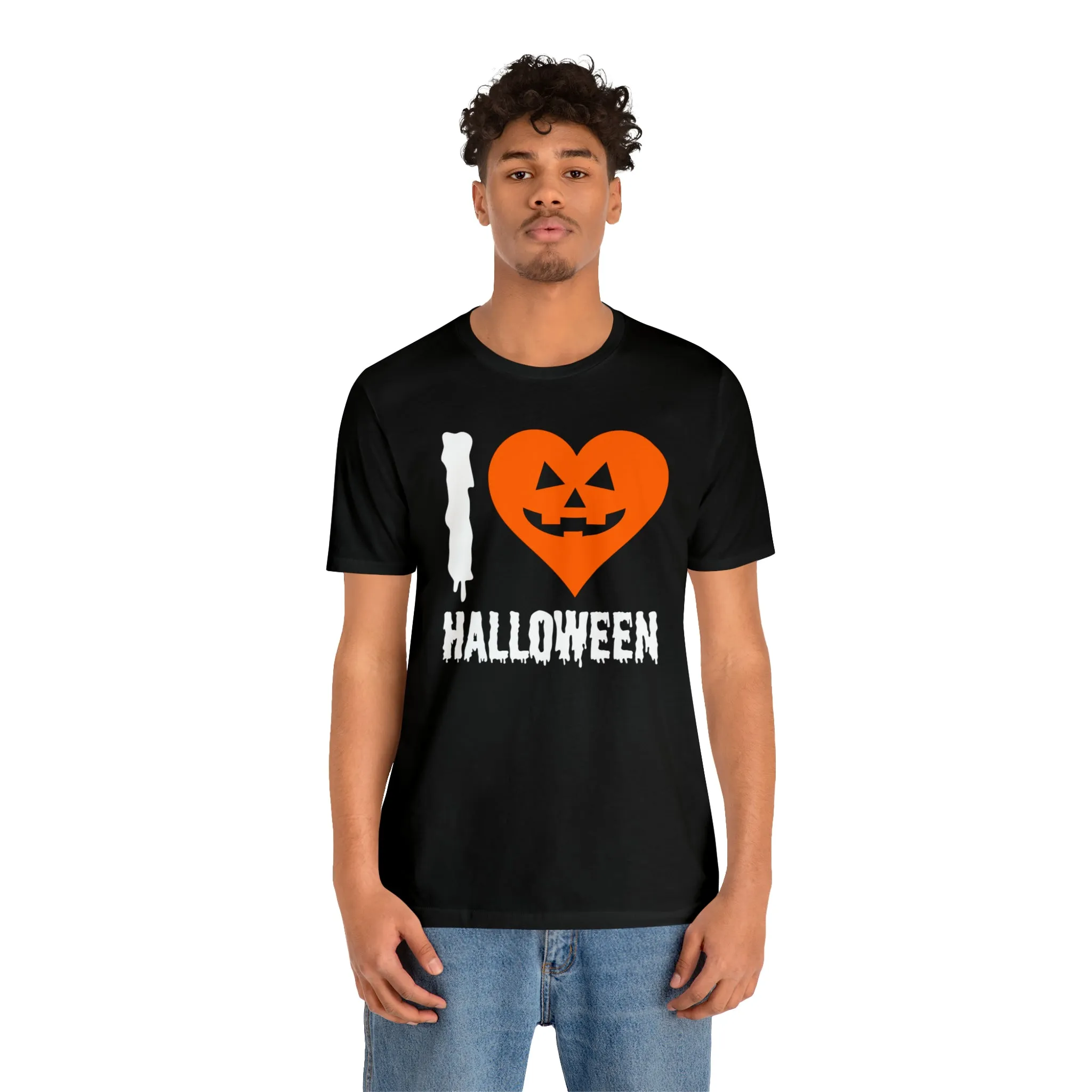 I Love Halloween T-Shirt | Scary Jack-O-Lantern Tee |  Bella Canvas 3001Unisex | Funny Short Sleeve Tshirt