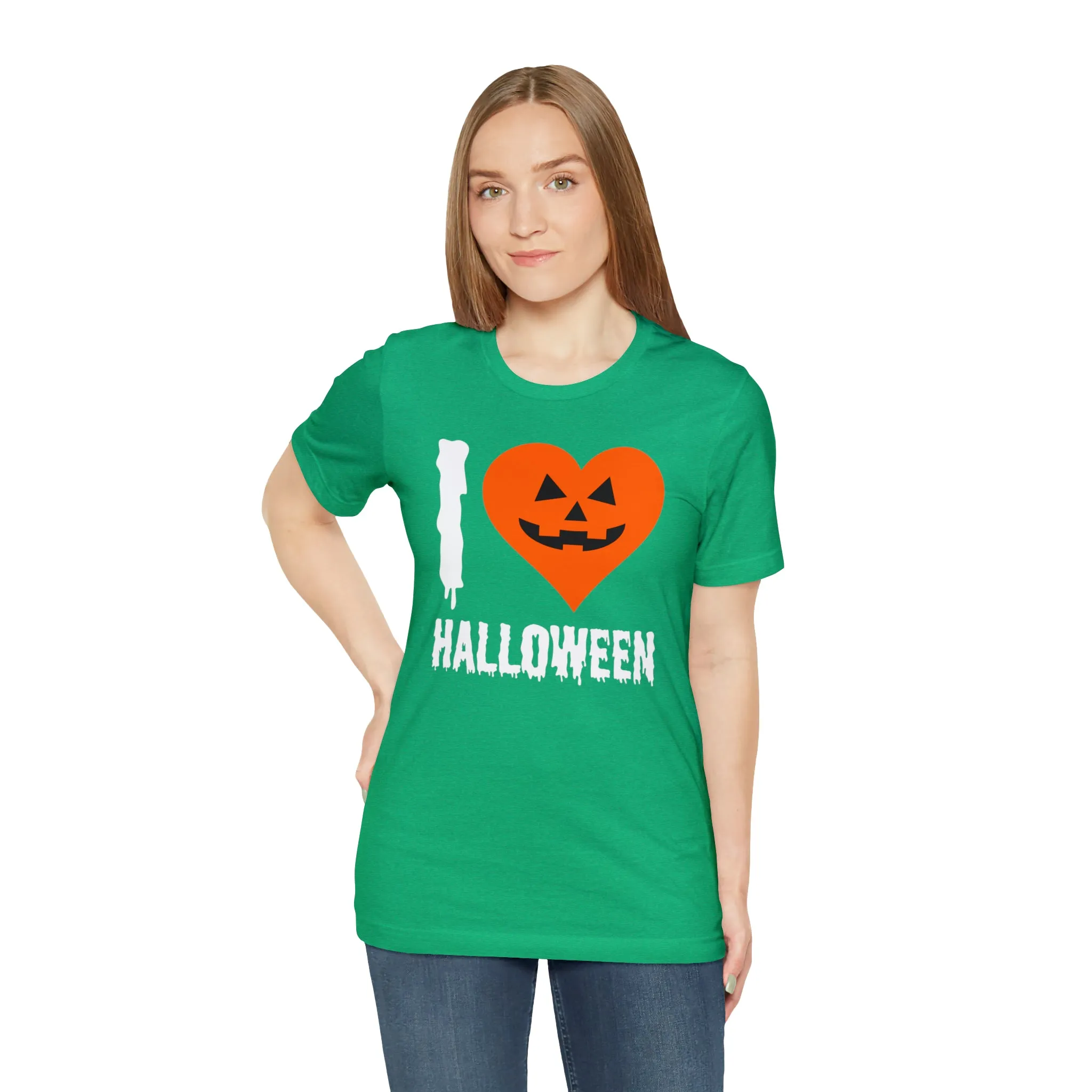I Love Halloween T-Shirt | Scary Jack-O-Lantern Tee |  Bella Canvas 3001Unisex | Funny Short Sleeve Tshirt