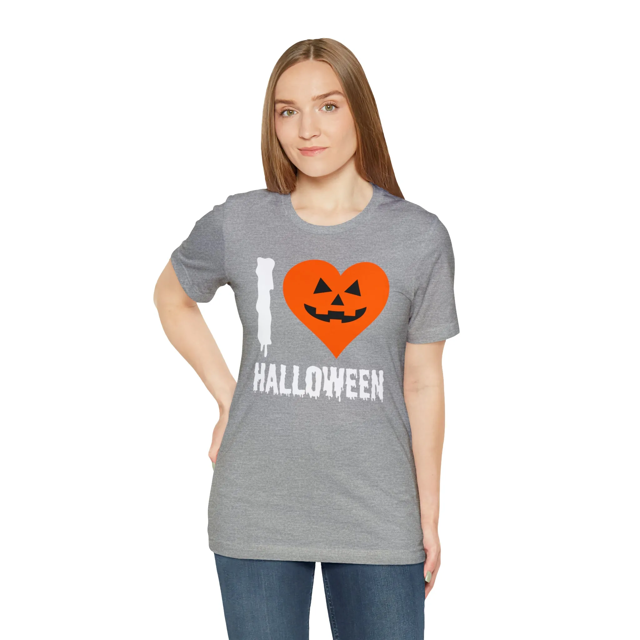 I Love Halloween T-Shirt | Scary Jack-O-Lantern Tee |  Bella Canvas 3001Unisex | Funny Short Sleeve Tshirt
