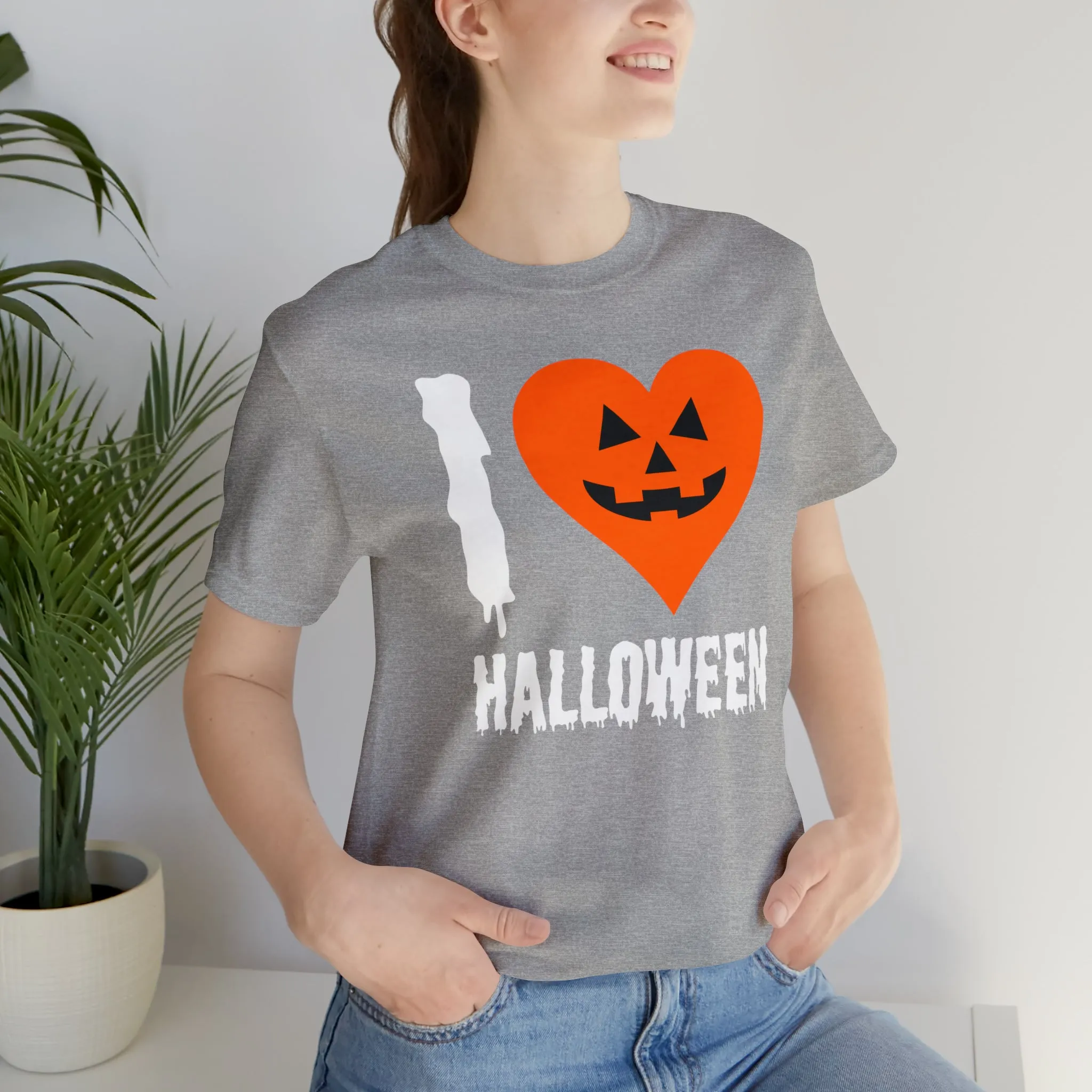 I Love Halloween T-Shirt | Scary Jack-O-Lantern Tee |  Bella Canvas 3001Unisex | Funny Short Sleeve Tshirt