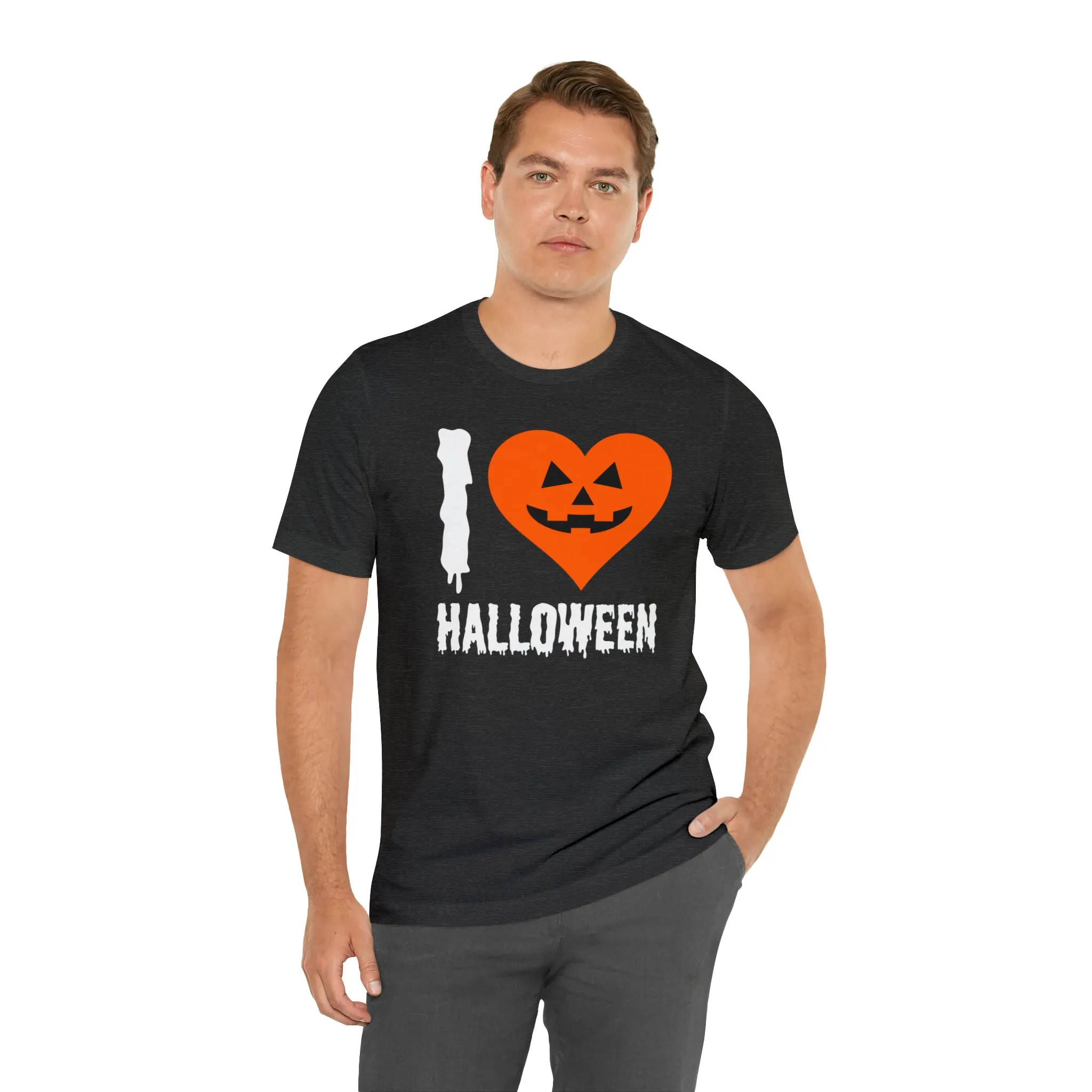 I Love Halloween T-Shirt | Scary Jack-O-Lantern Tee |  Bella Canvas 3001Unisex | Funny Short Sleeve Tshirt