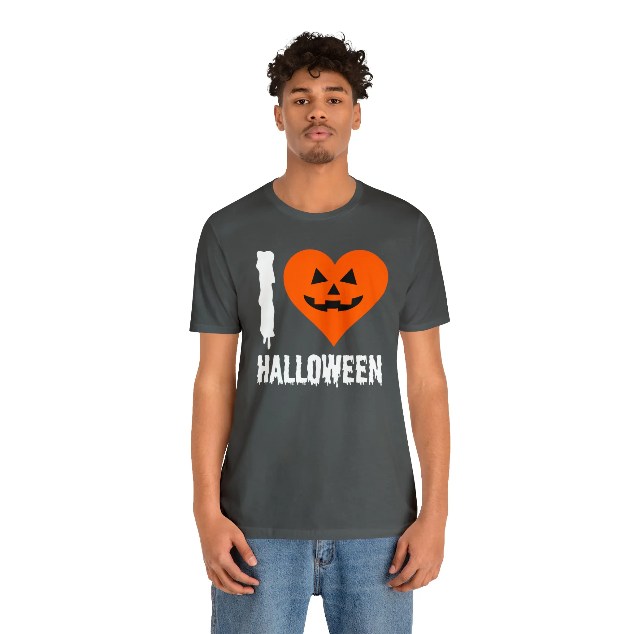 I Love Halloween T-Shirt | Scary Jack-O-Lantern Tee |  Bella Canvas 3001Unisex | Funny Short Sleeve Tshirt