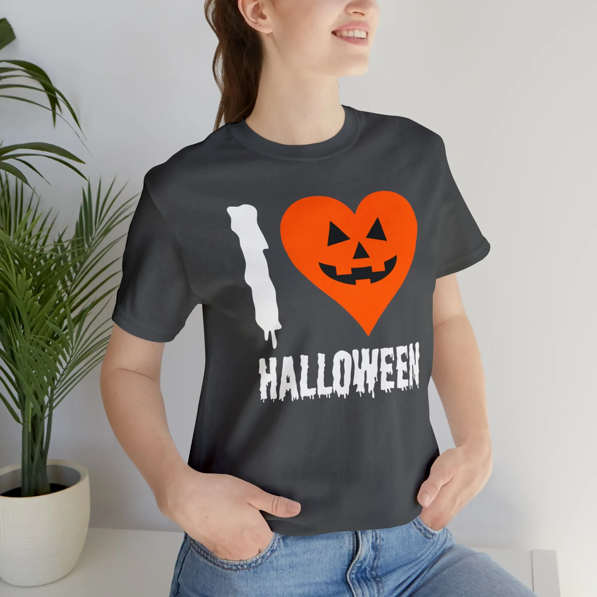 I Love Halloween T-Shirt | Scary Jack-O-Lantern Tee |  Bella Canvas 3001Unisex | Funny Short Sleeve Tshirt