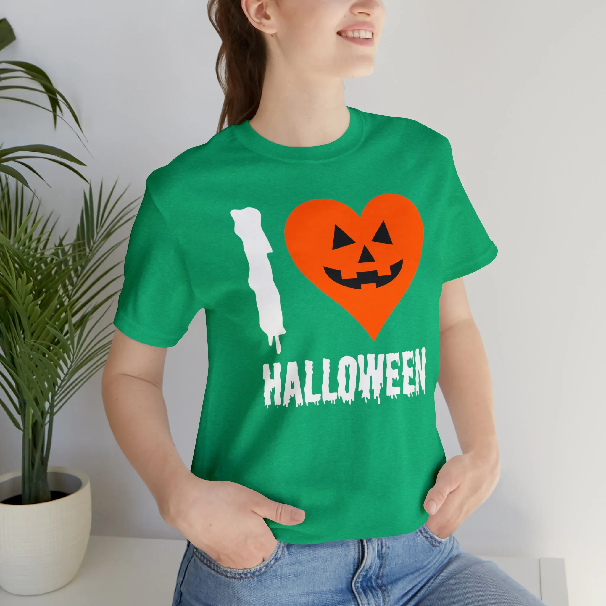 I Love Halloween T-Shirt | Scary Jack-O-Lantern Tee |  Bella Canvas 3001Unisex | Funny Short Sleeve Tshirt