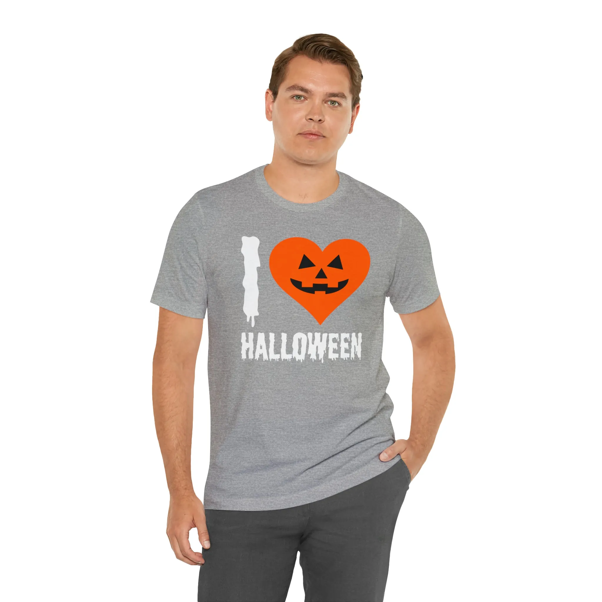 I Love Halloween T-Shirt | Scary Jack-O-Lantern Tee |  Bella Canvas 3001Unisex | Funny Short Sleeve Tshirt