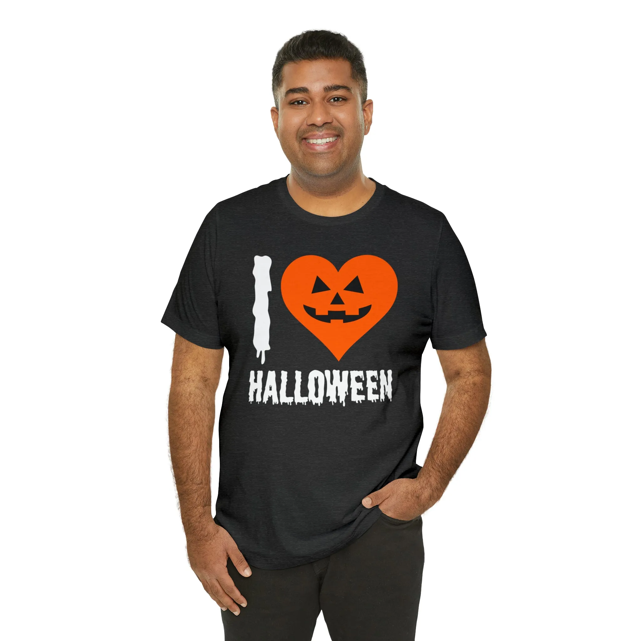 I Love Halloween T-Shirt | Scary Jack-O-Lantern Tee |  Bella Canvas 3001Unisex | Funny Short Sleeve Tshirt