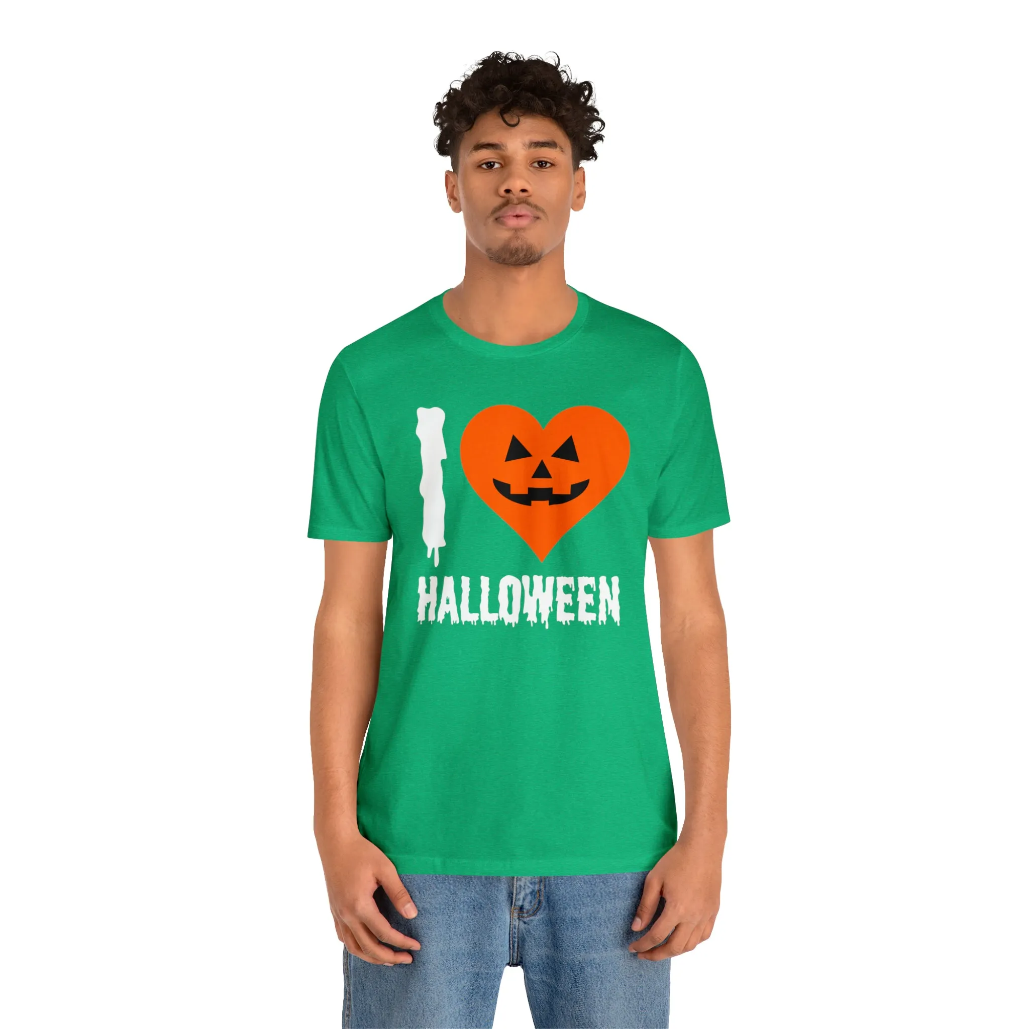 I Love Halloween T-Shirt | Scary Jack-O-Lantern Tee |  Bella Canvas 3001Unisex | Funny Short Sleeve Tshirt