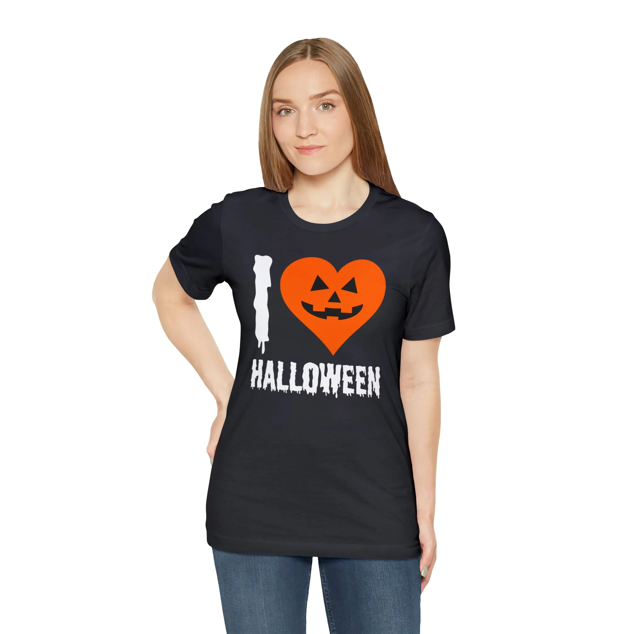 I Love Halloween T-Shirt | Scary Jack-O-Lantern Tee |  Bella Canvas 3001Unisex | Funny Short Sleeve Tshirt