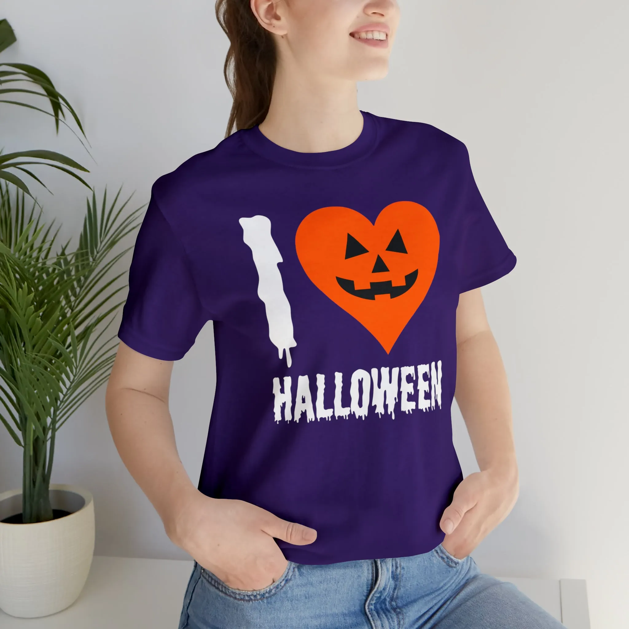 I Love Halloween T-Shirt | Scary Jack-O-Lantern Tee |  Bella Canvas 3001Unisex | Funny Short Sleeve Tshirt
