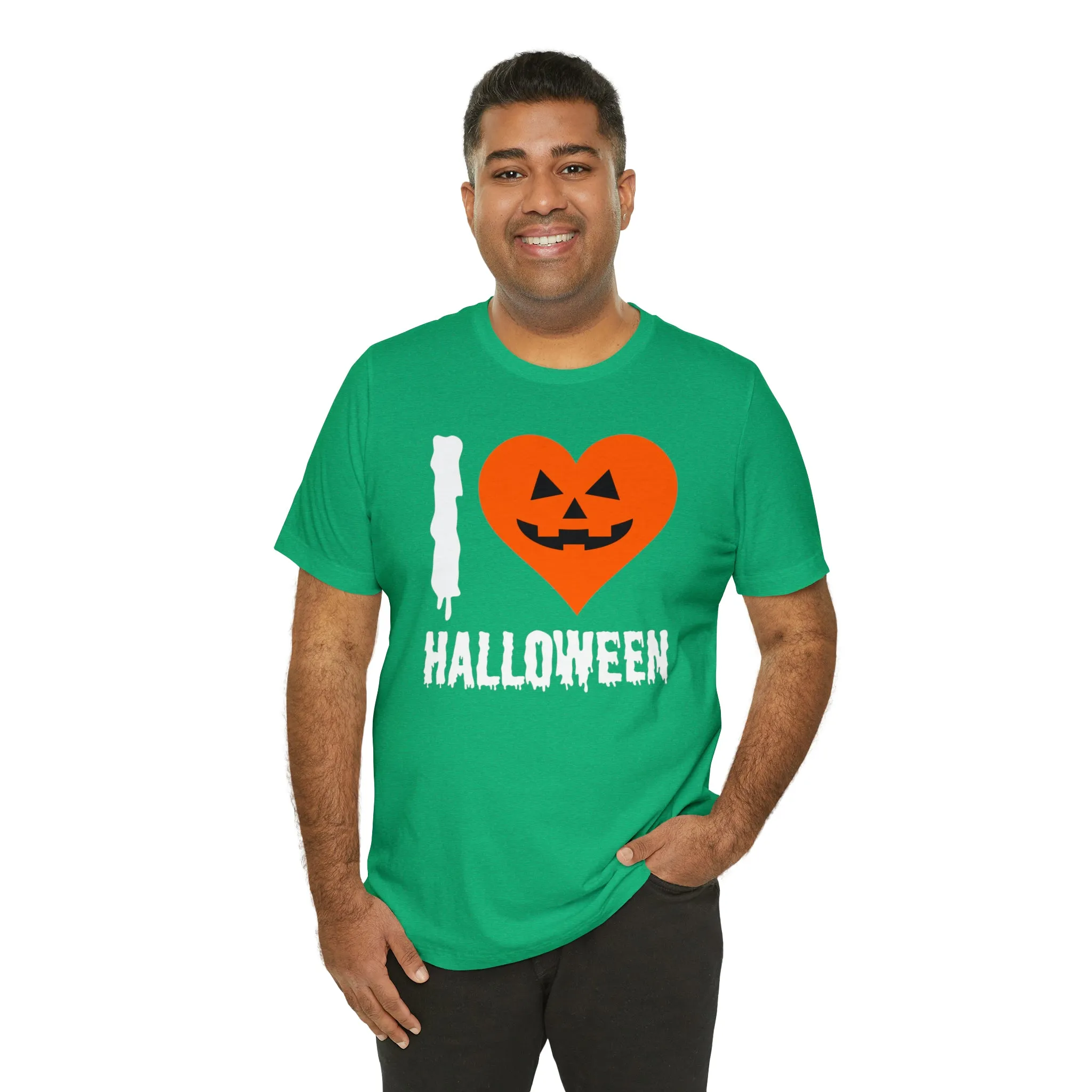 I Love Halloween T-Shirt | Scary Jack-O-Lantern Tee |  Bella Canvas 3001Unisex | Funny Short Sleeve Tshirt