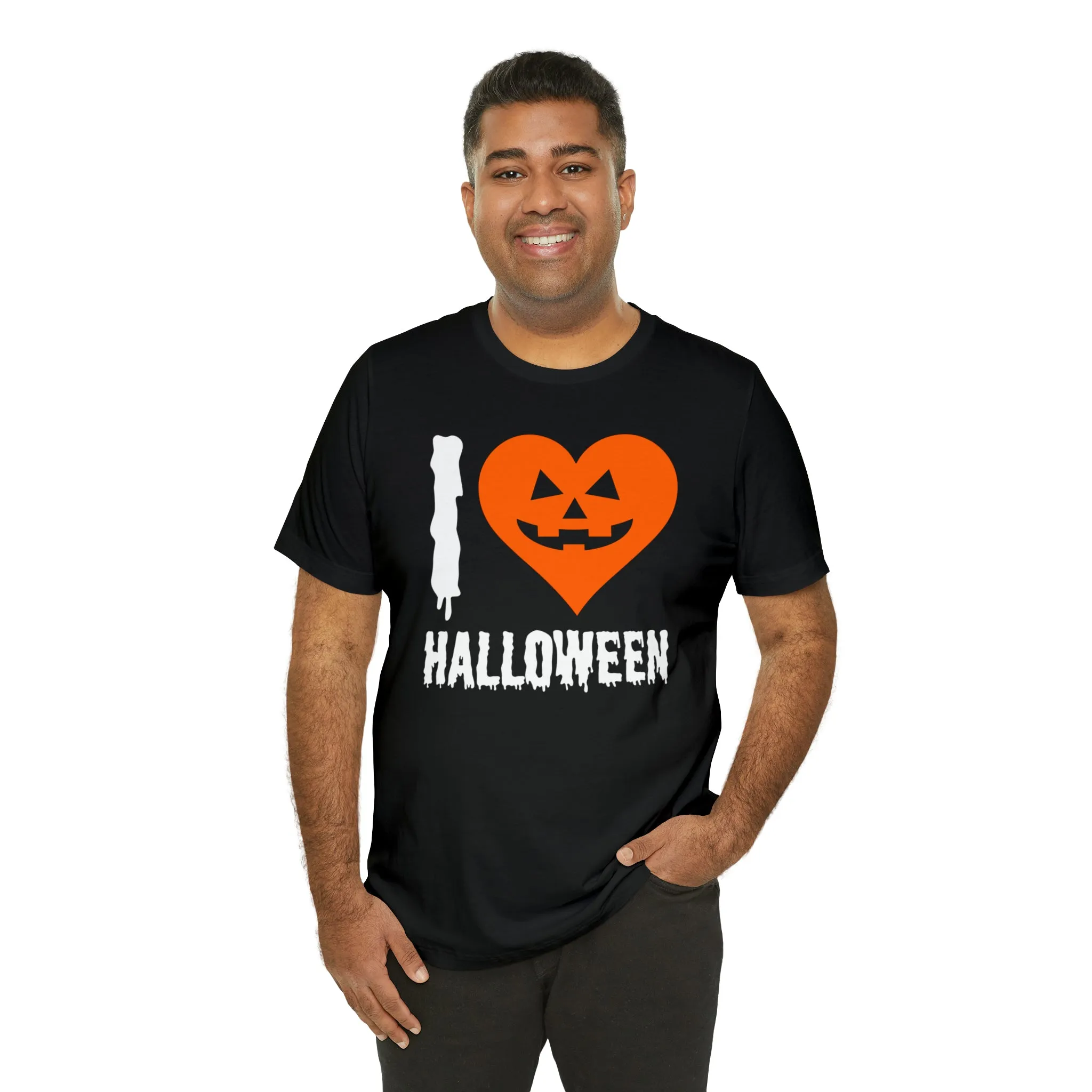 I Love Halloween T-Shirt | Scary Jack-O-Lantern Tee |  Bella Canvas 3001Unisex | Funny Short Sleeve Tshirt
