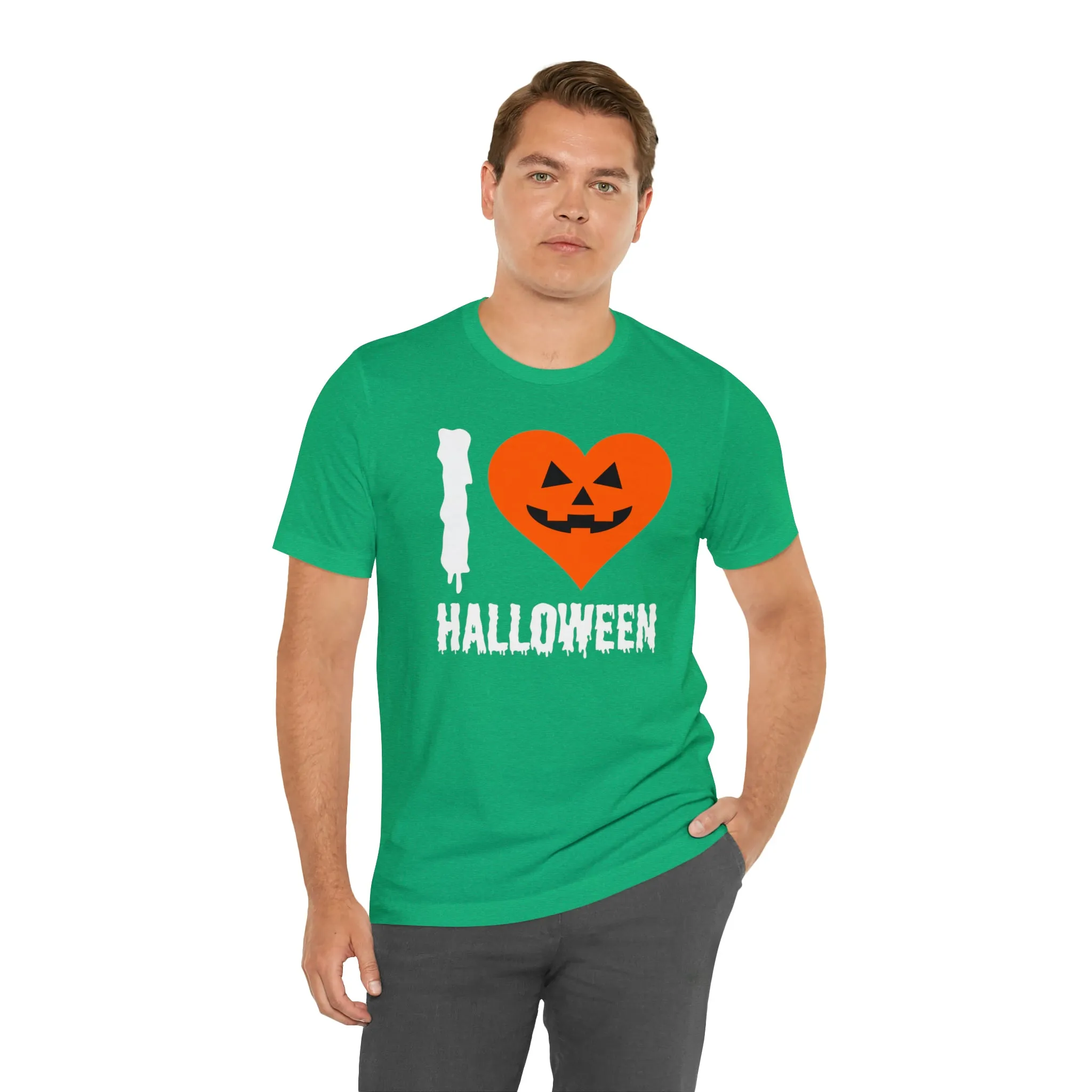 I Love Halloween T-Shirt | Scary Jack-O-Lantern Tee |  Bella Canvas 3001Unisex | Funny Short Sleeve Tshirt