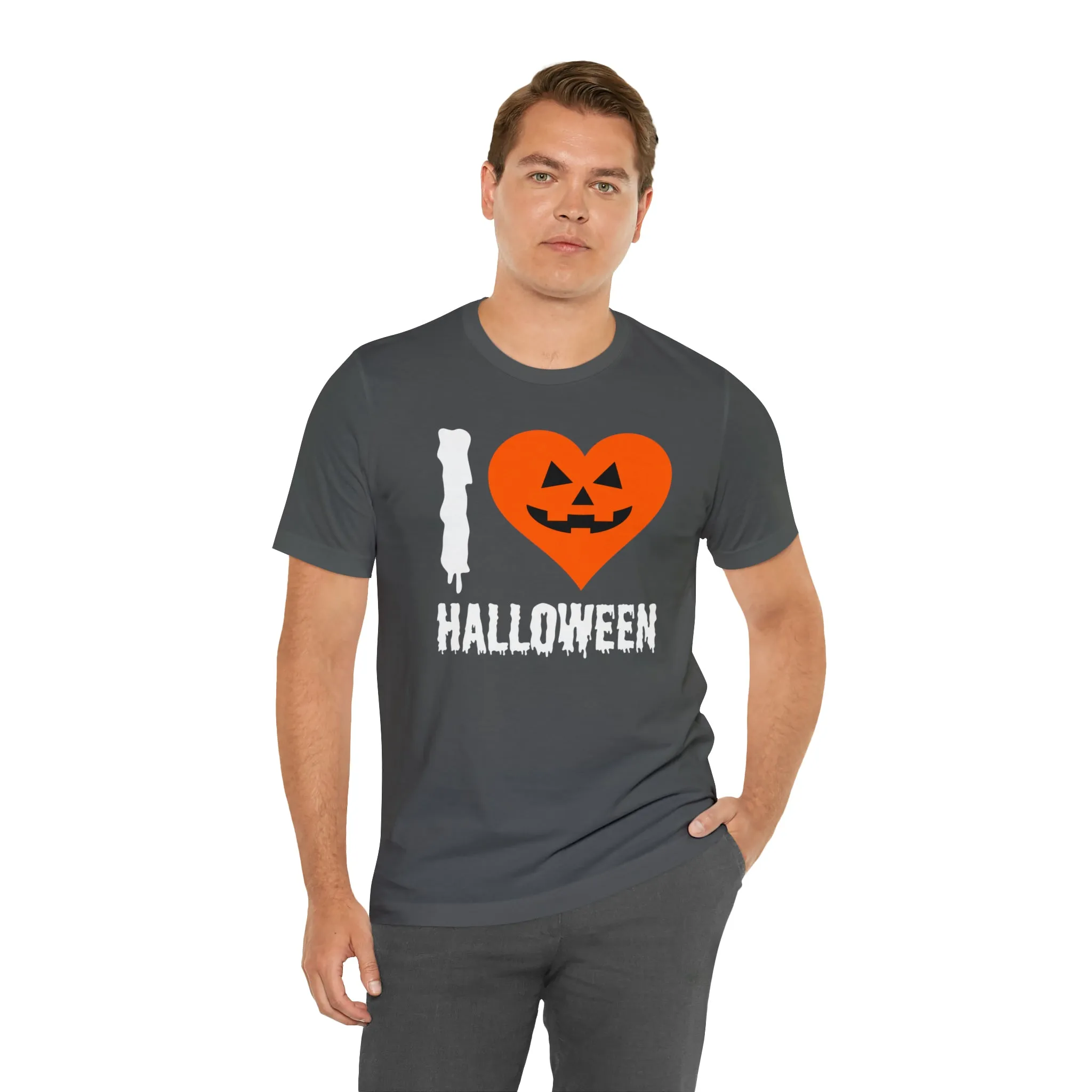 I Love Halloween T-Shirt | Scary Jack-O-Lantern Tee |  Bella Canvas 3001Unisex | Funny Short Sleeve Tshirt
