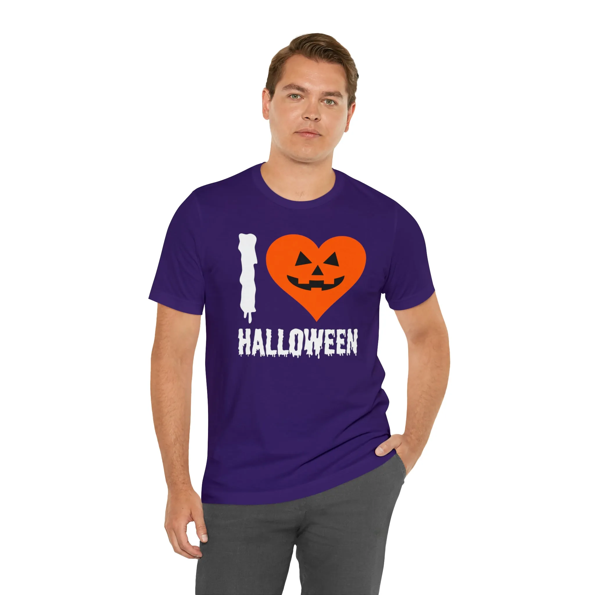 I Love Halloween T-Shirt | Scary Jack-O-Lantern Tee |  Bella Canvas 3001Unisex | Funny Short Sleeve Tshirt