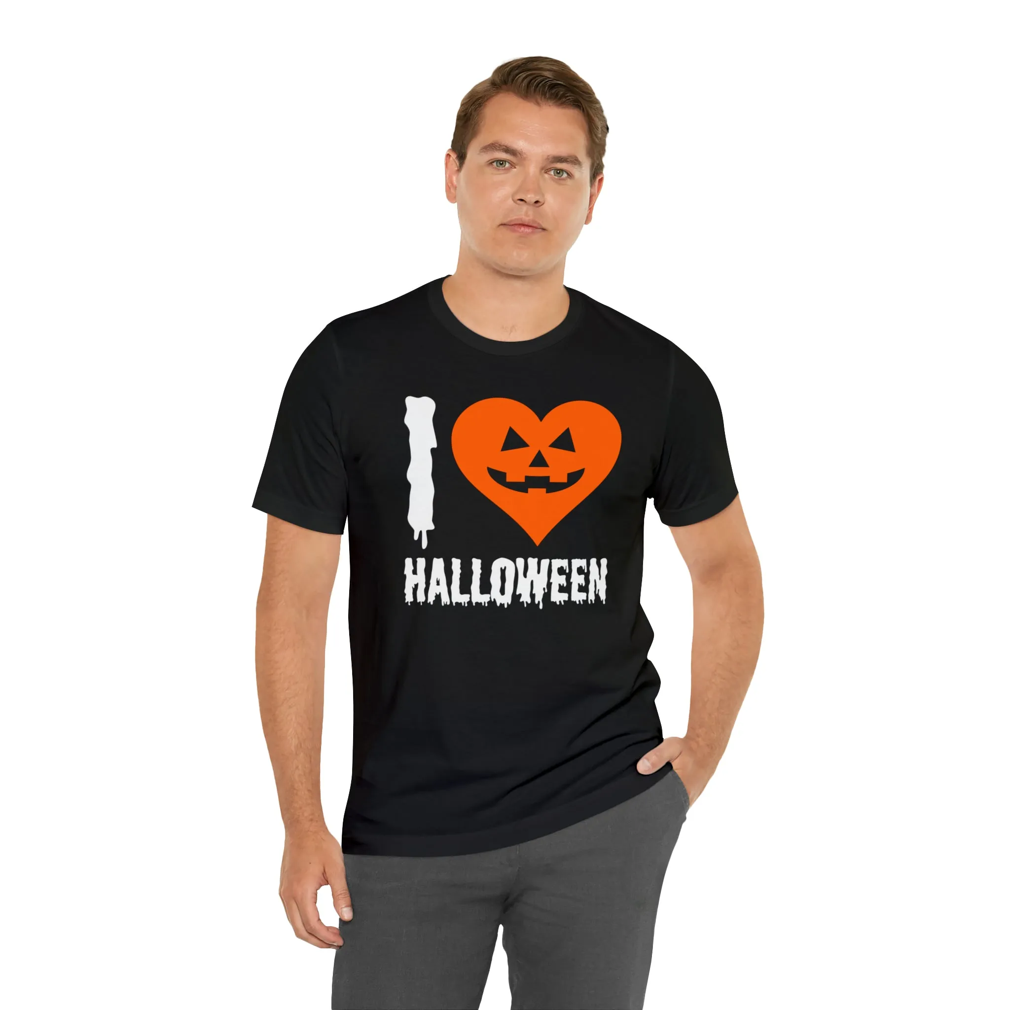 I Love Halloween T-Shirt | Scary Jack-O-Lantern Tee |  Bella Canvas 3001Unisex | Funny Short Sleeve Tshirt