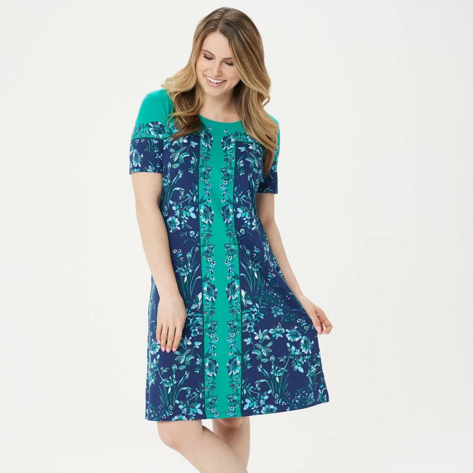 Isaac Mizrahi Live! Women's Engineered Floral T-Shirt Dress Aqua XL