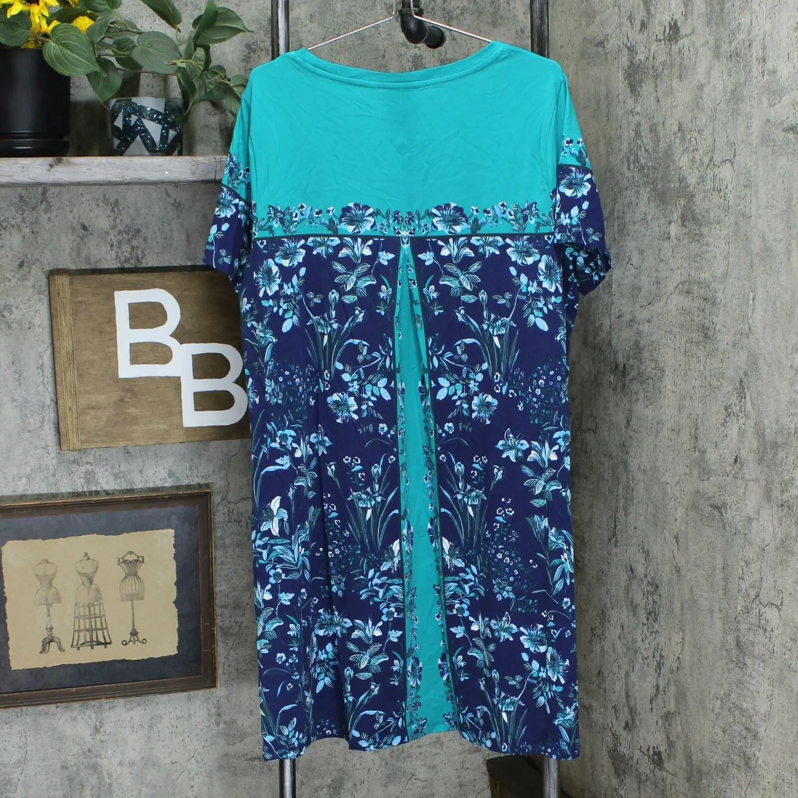 Isaac Mizrahi Live! Women's Engineered Floral T-Shirt Dress Aqua XL