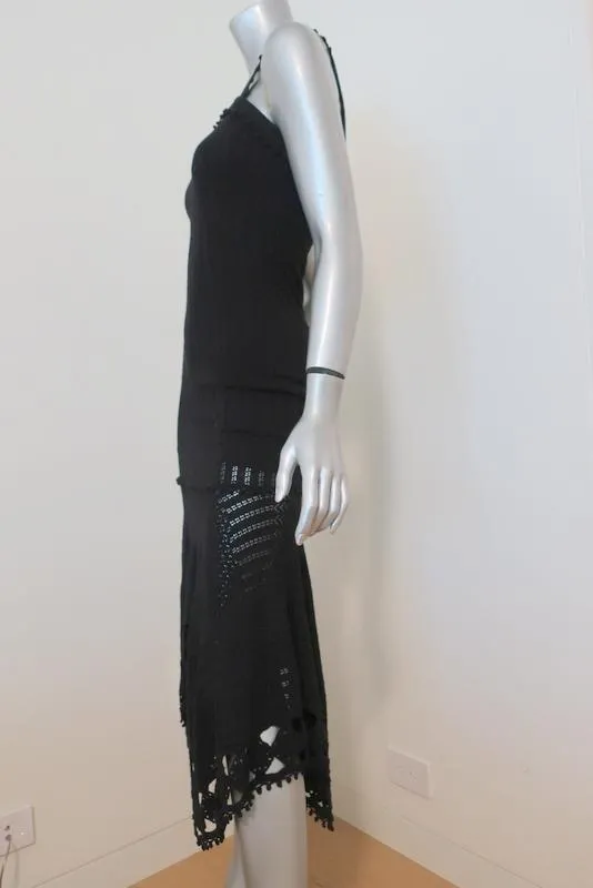 Jonathan Simkhai Dress Black Pointelle Crochet Knit Sleeveless Size Extra Small