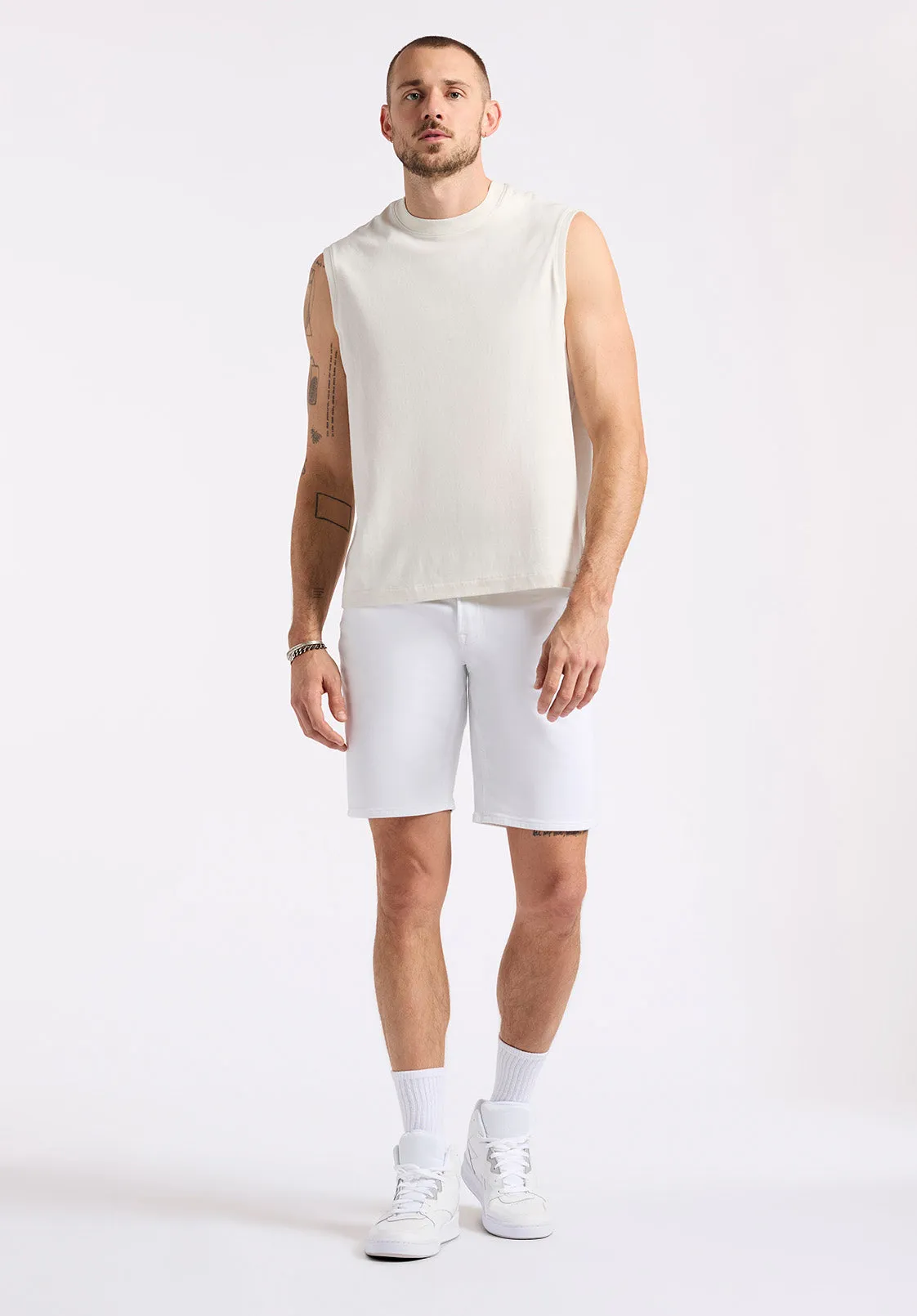 Kingster Men's Sleeveless Crew Neck Relaxed Fit Jersey Tank Top, Milk - BM24601
